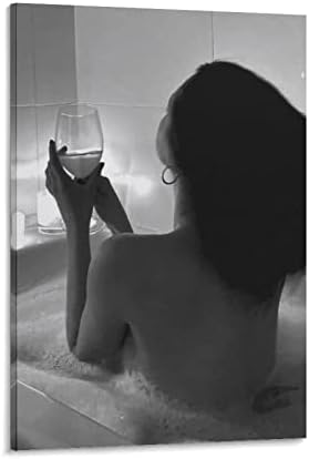 Žena pije u kadi crno-bijelo kupatilo zidni umjetnički Poster platneni Posteri ispisuju sliku za dnevni