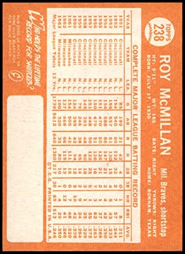 1964 TOPPS 238 Roy McMillan Milwaukee Braves NM Braves