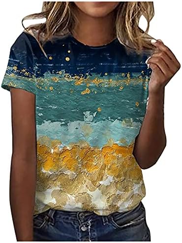 Ljetna majica za žene Moda šarene štampane košulje okrugli vrat kratki rukavi Tee Tops 2023 Casual