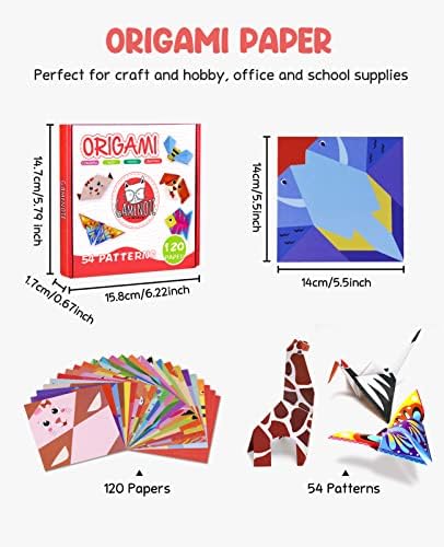 Gamenote šareni kit za djecu 54 Projekti 120 Dvostrani origami papir 12 listova Praktična radova