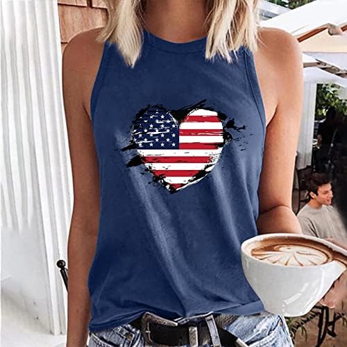Slatka američka stanka zastava za žene Ljetne mase bez rukava Casual Top Heart Leopard Print