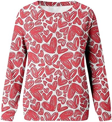 Majice za Valentine za žene, Crewneck vrhovi dukseri s dugim rukavima Ljubav Srčani grafički pulover