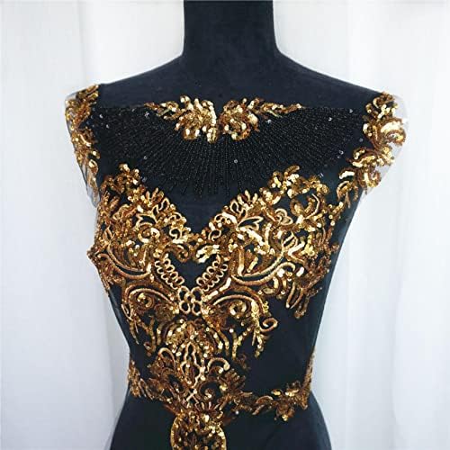 1 set Black Tulle Gold Sequin vez čipke tkanine Tassel Royal Noble Wedble haljina primjedba za projekte