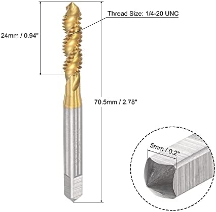 Uxcell Spiral Flute Navojni dodir 1/4-20 UNC, HSS titanijumski pričvršćen vijak navoja 3 Flautes Toping Alat