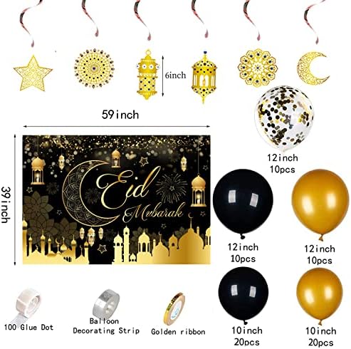 Ramadan Mubarak party Dekorativni materijal Balloon Arch Kit uključuje zlatni crni zlatni konfetti baloni za lateks savršeni za Eid Mubarak pribor za ukrašavanje