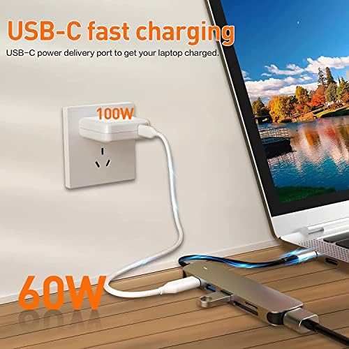 USB C Hub, 6 u 1 aluminijumski USB-C Adapter sa HDMI 4K adapterom, USB-C Power Delivery, SD i Micro SD