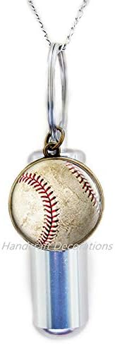 HandFarcdeCorations bejzbol kremiranje urna ogrlica, bejzbol šarm, bejzbol urn, bejzbol nakit,