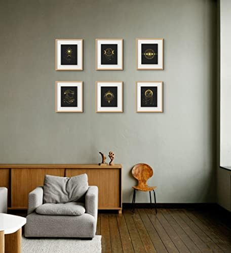 Okultni zlatni i crni otisci-Set od 6 sjajnih zidnih umjetničkih dekora alhemija-vještica-treće