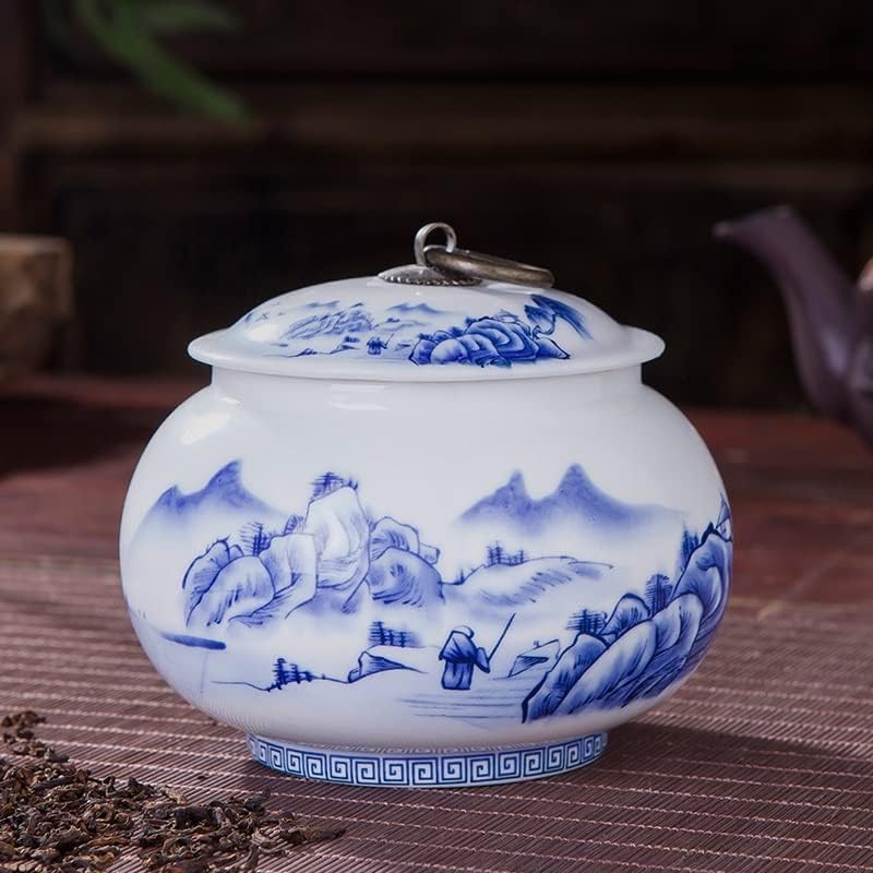 Ylyajy Jingdezhen Porcelanski plavi i bijeli keramički zapečaćeni bakreni prsten čaj čaja sa poklopcem za skladištenje