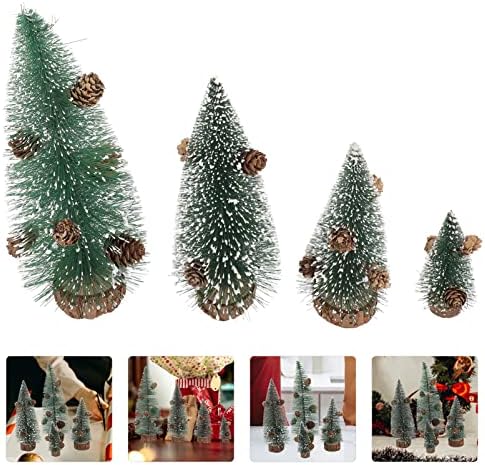 Aboofan 4pcs Snow Frost Božićno stablo Mini Xmas Tree Pine stabla Sisal Tree Minijatura sa borovom konusom