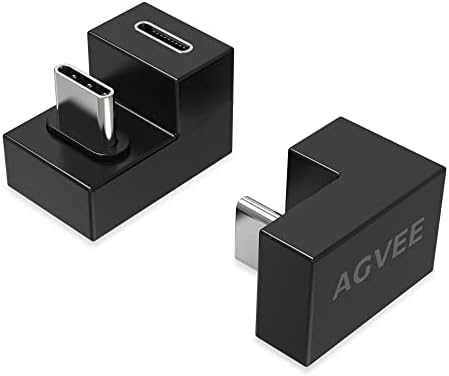 Agvee [2 pakovanje U-u obliku USB-C ženka na USB-C muški adapter 180 stupnjeva ugaoni pretvarač, video audio 10G proširenje podataka spojnica za prijenosni monitor zaslona, ​​laptop, crni