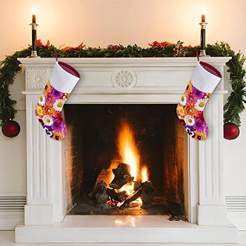 Šareni cvjetni božićni čarapa Xmas Tree Kamin Viseći čarape s kratkim ukrasom plišanog manžetne za