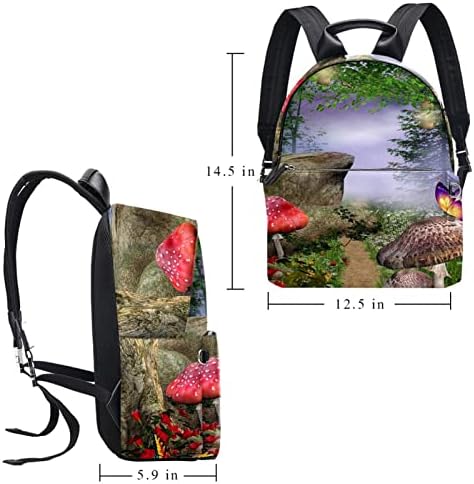Tbouobt kožni putnički ruksak lagani laptop ležerni ruksak za žene muškarci, šumski gljiv leptir