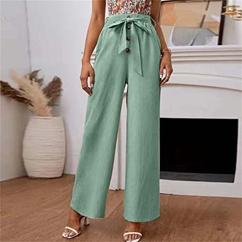 Ljetne Ležerne pamučne platnene pantalone za žene labave pantalone sa širokim nogavicama visokog struka na plaži