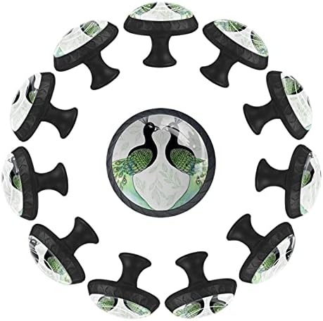 12 komada ljupkih Paunovih staklenih dugmadi za Komode, 1,37 x 1,10 u okruglim kuhinjskim ormarićima