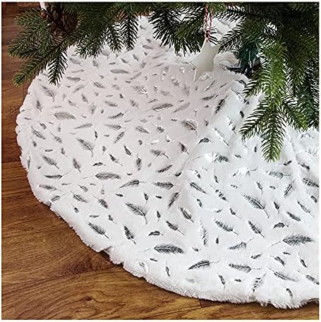 Božićna suknja, 48 inčni bijeli bronzički pero Xmas Tree Mat Faux Furbes Božićni suknje Xmas ukrasi
