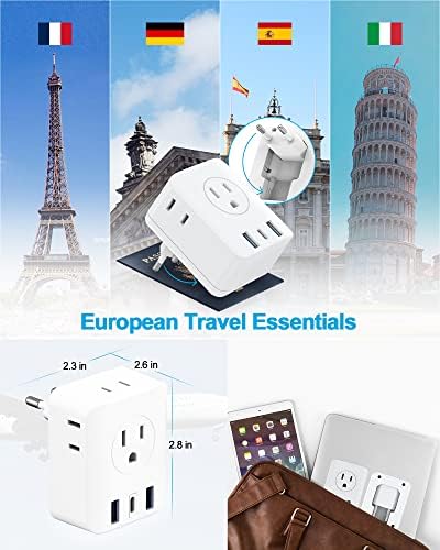 Evropski putni Adapter, sklopivi 4ac Međunarodni Adapter za napajanje sa USB C, Tip C punjač za izlazni