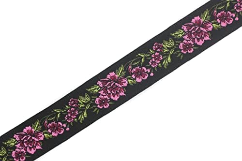 11 Dvološka kaleta 0,98 inča široka ružičasta / crna cvjetna žakard trim vintage vrpca ukrasna obrtna