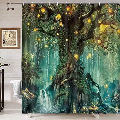 Forest Fairy Tales zavjesa za tuširanje, lampioni i slapovi pod maštama Velikim drvenom boemskom,