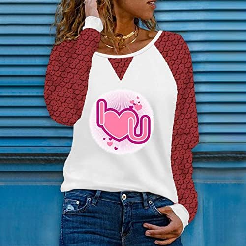 To je ljubavni grafički vrhovi za žene za žene čipke dugih rukava modna crewneck pulover tees patchwork ispis