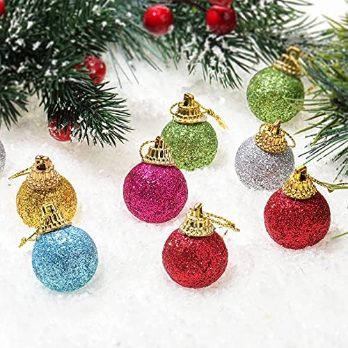 36 komada Mini Glitter Balls Božić ukrasi, 1 inčni višebojni Foam Ball Hanging Decor Mini božićno drvo ukrasi