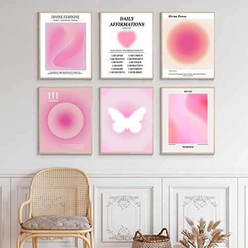 Trendy Wall Art Prints Angel Broj Poster Pink Aura Artwork šareni gradijent slikarstvo dnevne afirmacije za žene