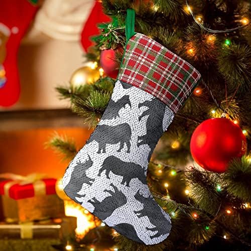 Vodeni kolor nosoroge Sequin Božićne čarape sjajni zid viseći ukras ukrasa za Xmas Tree Holiday Party