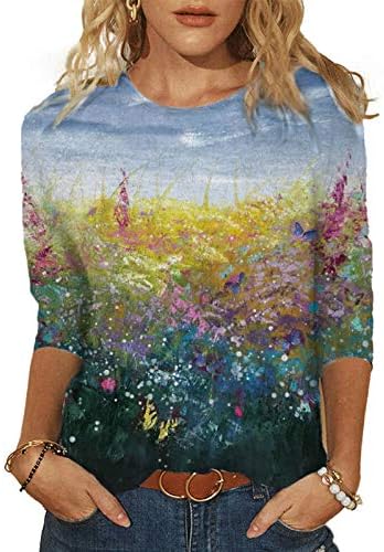 SNKSDGM ženske Casual Summer 3/4 kratki rukav okrugli vrat Shirt labave meke pamučne majice