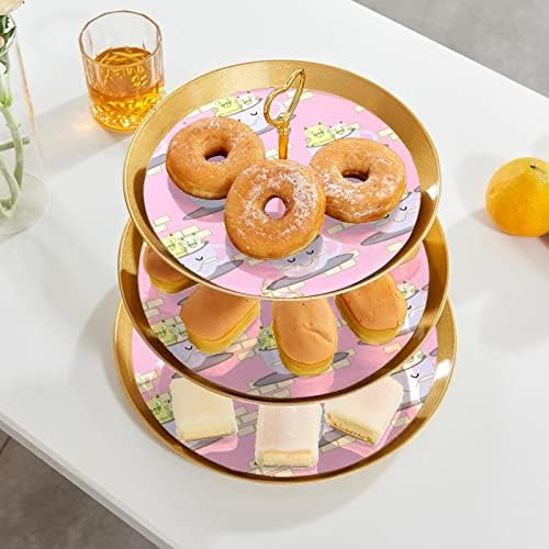 TFCOCFFT stalak za torte, držač za cupcake, desert stoji za prikaz tablice, mačka, ružičasti uzorak