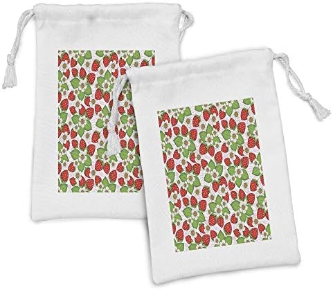 AMBESONNE Spring tkanina torba od 2, cvjetni uzorak sa jagodama Cvijeće i sezona listova Inspirativni dizajn,