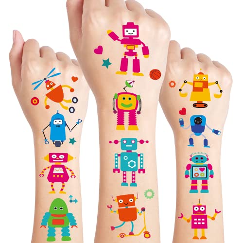24 lista Robot Privremene tetovaže, rođendanski ukrasi Robot Party Favori