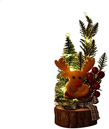 Mini božićno drvce sa svjetlima i užarenim drvenim donjim stolnim božićnim ukrasima ukrasa za božićne