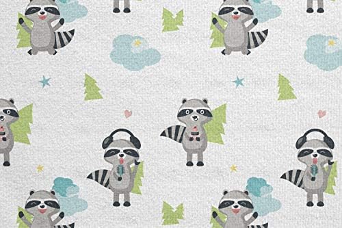 Ambesonne Jungle Cartoon Yoga Mat Ručnik, Funny Raccoon Slušanje muzičkog skakanja sa drvećem i oblacima,