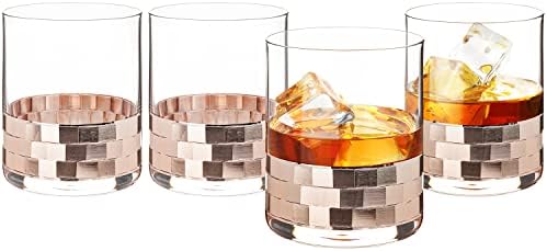 MyGift naočare za viski Set od 4, koktel mešano piće čaša za piće sa donjim obodom od bakra