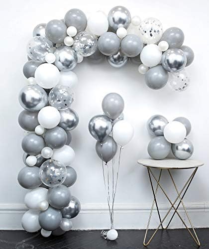 Svijetlo sivi metalik srebrni bijeli balon Garland Arch Kit 110pcs Chrome Confetti, ventilacijski alati +