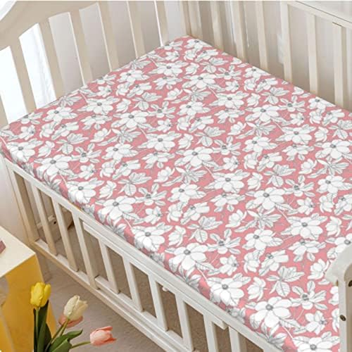 Ružičasti cvjetni tematski plahte, prenosivi mini listovi krevetića meki i prozračni posteljinski