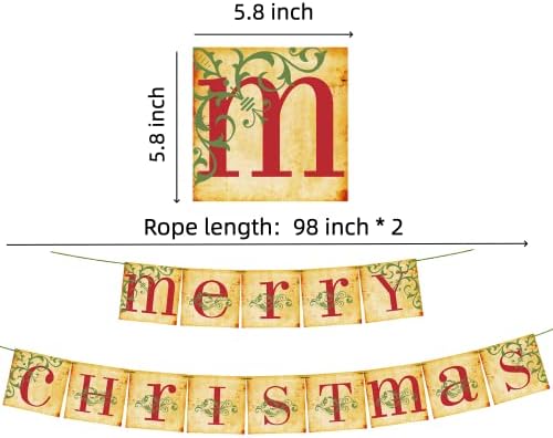 Yeenor sretan božićni baner vintage božićni viseći baneri za kamin za kamin za božićni zid dekor
