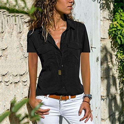 Andongnywell ženska bluza modna čvrsta boja labava majica s kratkim rukavima, majica za bluze s džepovima