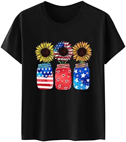Dame odmor Casual Tshirt kratki rukav bluze majice posada vrat SAD Zastava zvijezda suncokret cvjetni Tshirt