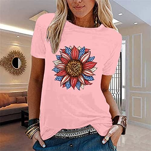 Ženski labavi vrhovi Casual ženski Casual nezavisni Sun suncokret Print T Shirt kratki rukav Tan