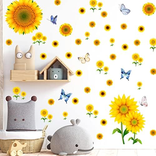 Veemoon dječija soba dekor Žuti dekor 4 lista suncokretove zidne naljepnice cvjetne zidne naljepnice