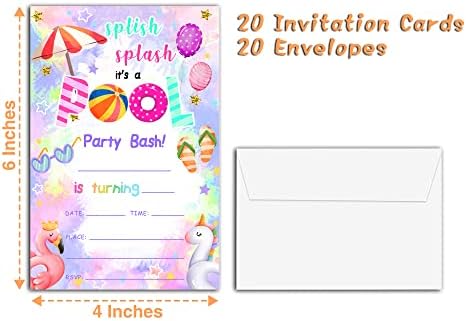 YQV Bazen Poziv na zabavu za plivanje Rođendanska zabava, 20-broji ljetni stil Rođendanska zabava poziva s koverte-HBYQK-B06
