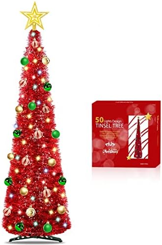5 ft osvijetljeno Blić Božićno olovka sa tajmerom 30 Kuglični ukras 50 boja u boji Star Star Akumulator, blistavi nagib Pop up Slim Božićno ukrašavanje stabla Kućice na otvorenom