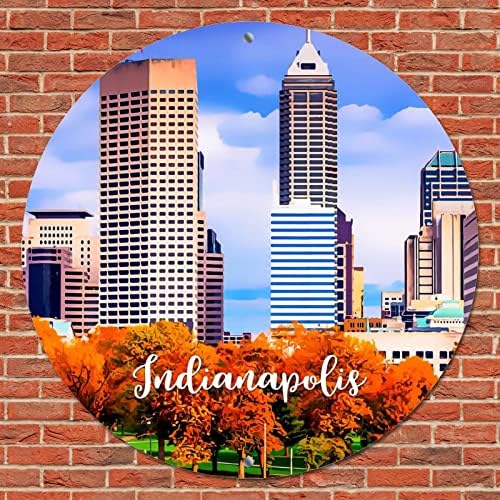 American Indiana State Indianapolis City Skyline Scenery Cityscape View Okrugli metalni znak Vintage Metal