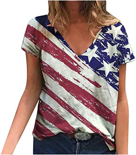 Ženska bluza Boja blok Američka zastava Labavi fit prevelizirani bluze, majica s kratkim rukavima
