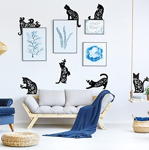 Skwpepe Metal Cat Wall Art Decoct set od 5 crnih mačaka Moderni zidni dekor sa leptirnim dekorom za viseći