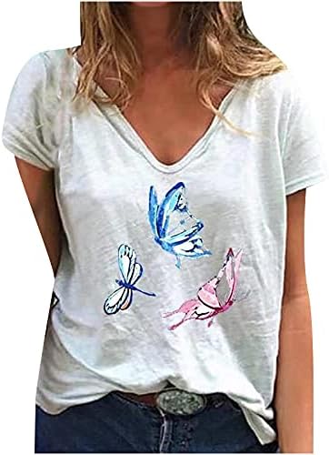 Košulje za žene Ljetne majice Žene Štampanje s majicom V-izrez kratkih rukava majice Ležerne prilike TEE