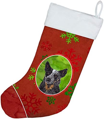 Caroline's blaga SC9436-CS Australijski goveda Crvene zelene pahulje Božićne božićne čarape, kamin