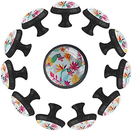 12 komada šarenih egzotičnih cvjetnih pozadina staklenih dugmadi za Komode, 1,37 x 1,10 u okruglim kuhinjskim
