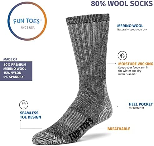 Zabavni prsti 3 para termoizolovanih 80% Merino vunenih čarapa za muškarce, veličina za planinarenje 8-12